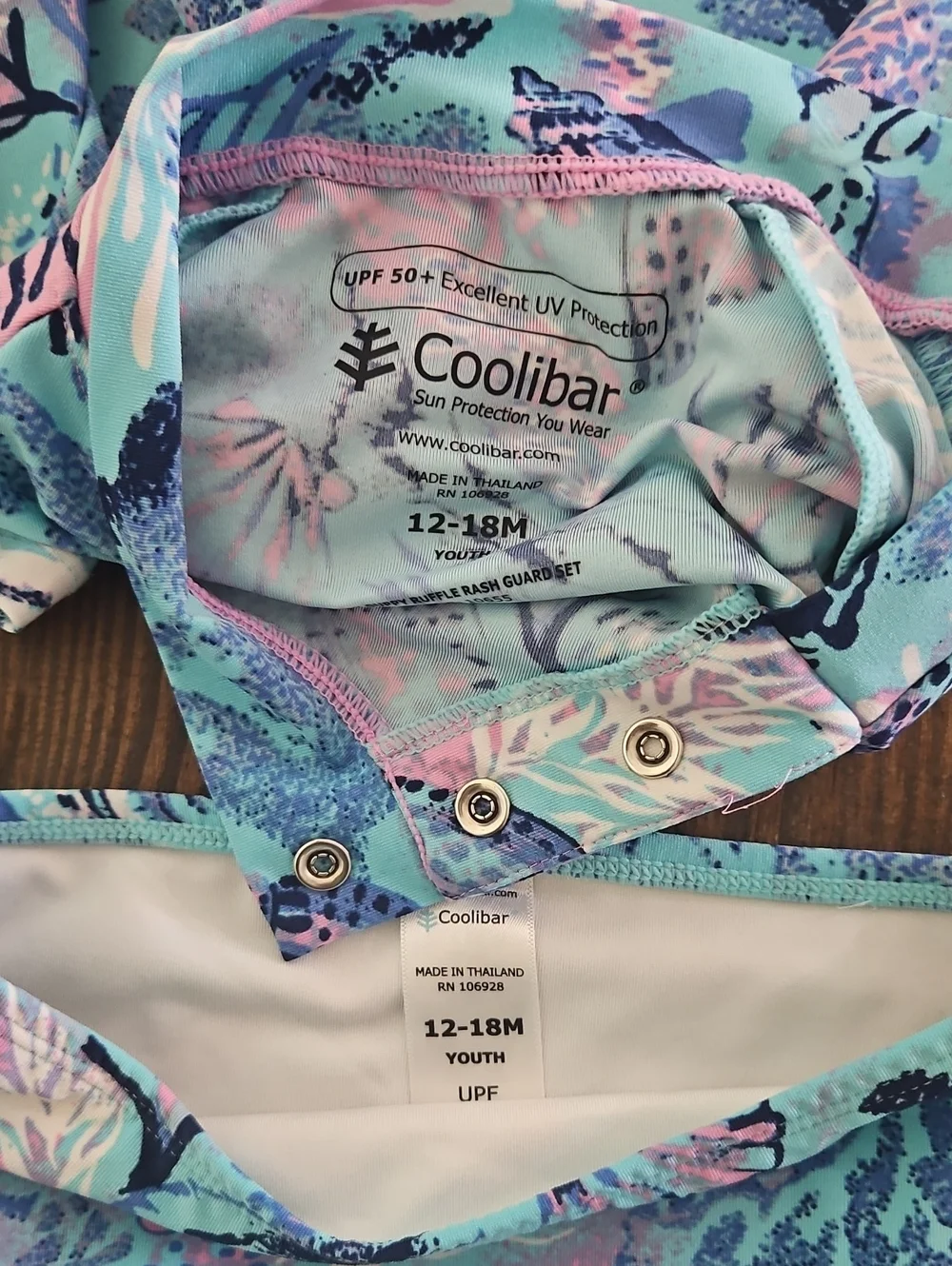 Coolibar Baby Guppy Ruffle Rashguard Swim Set Size 12-18 M
